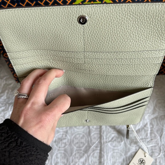 Tory Burch Blake Color Block Slim Envelope Wallet Pastel Yellow Pinefrost Silver - Picture 8 of 10